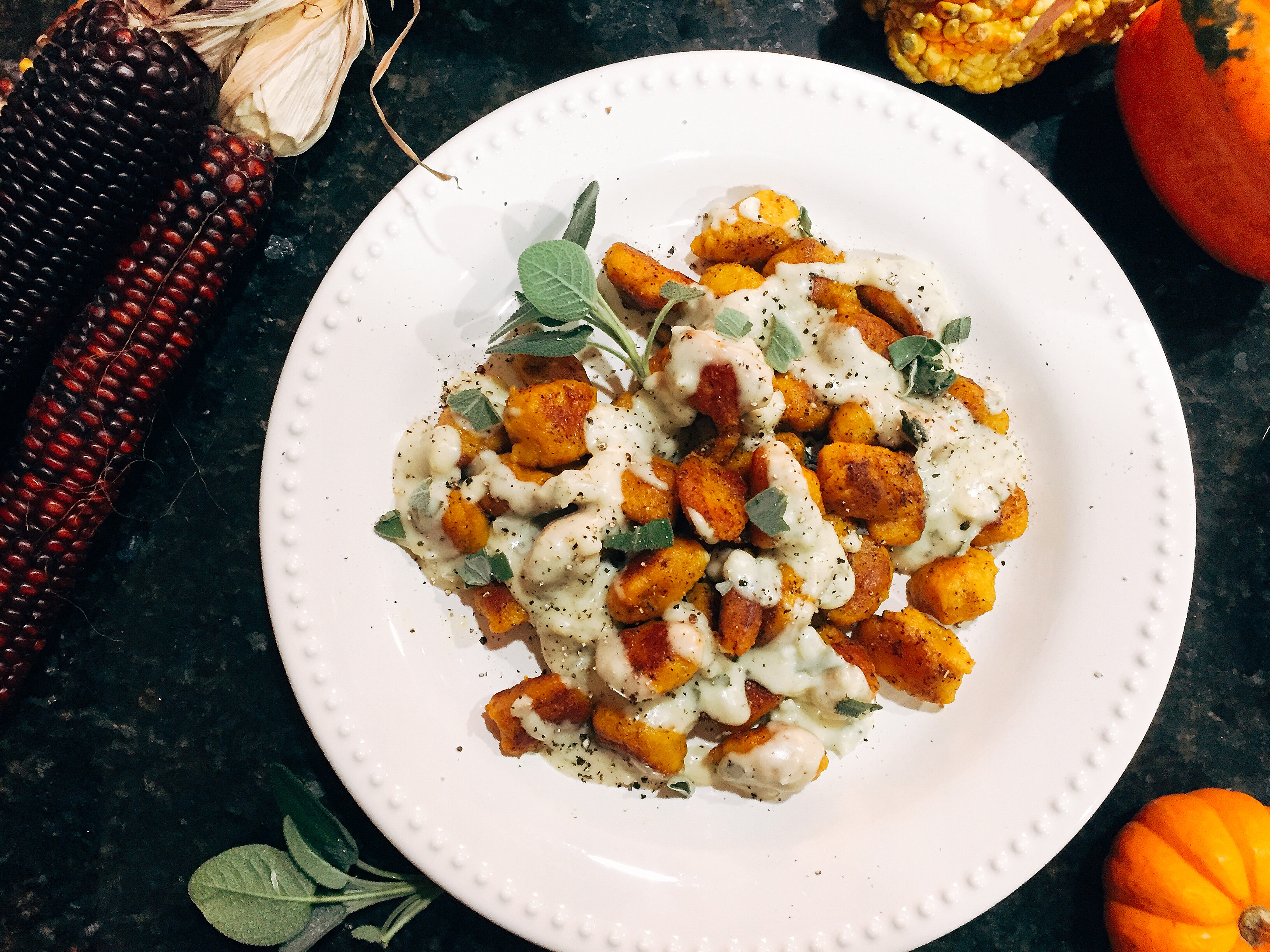 Butternut Squash Gnocchi With A Sage And Gouda Cheese Sauce A Hint Of