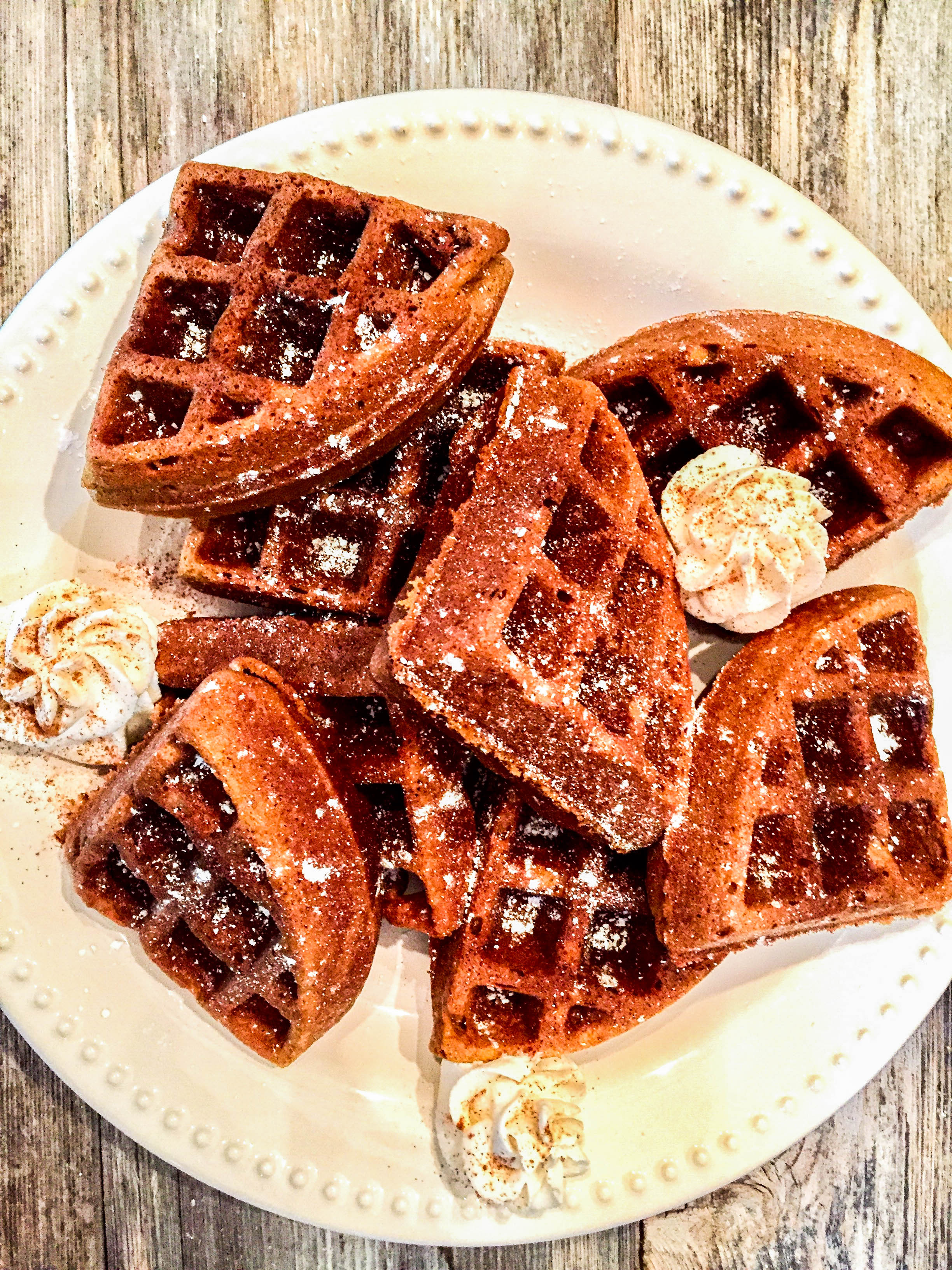 Gingerbread Waffles with Cinnamon Whipped Cream - A Hint of Wine