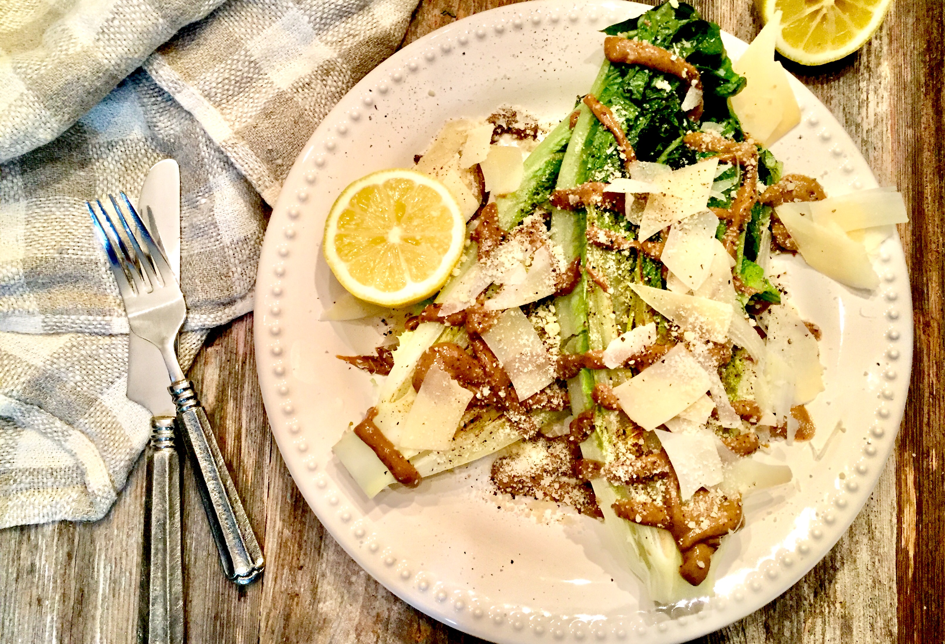 Grilled Hears of Romaine with Smoky Caesar Dressing