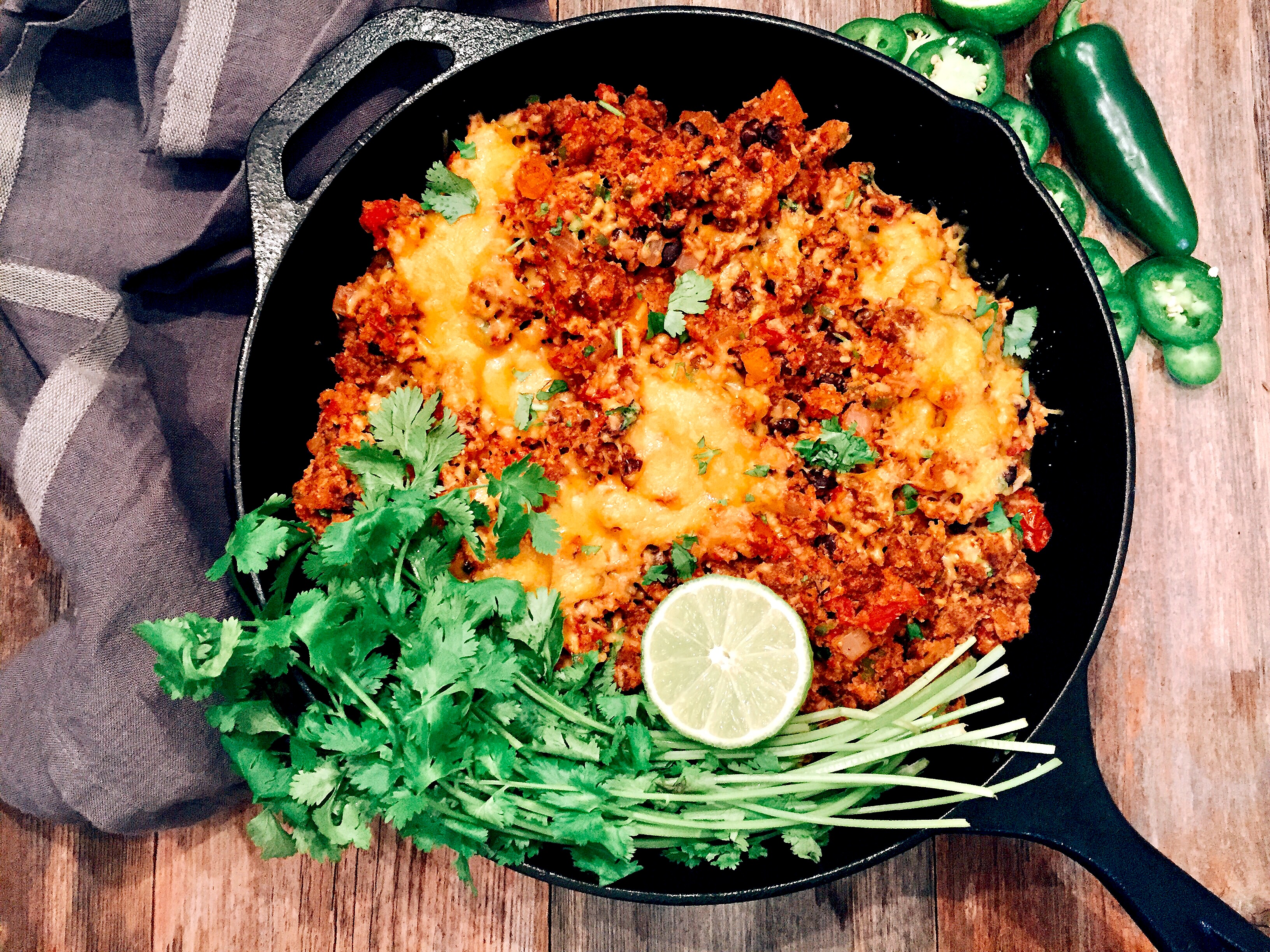 Mexican-Style Cauliflower "Rice" with Chorizo & Black Beans