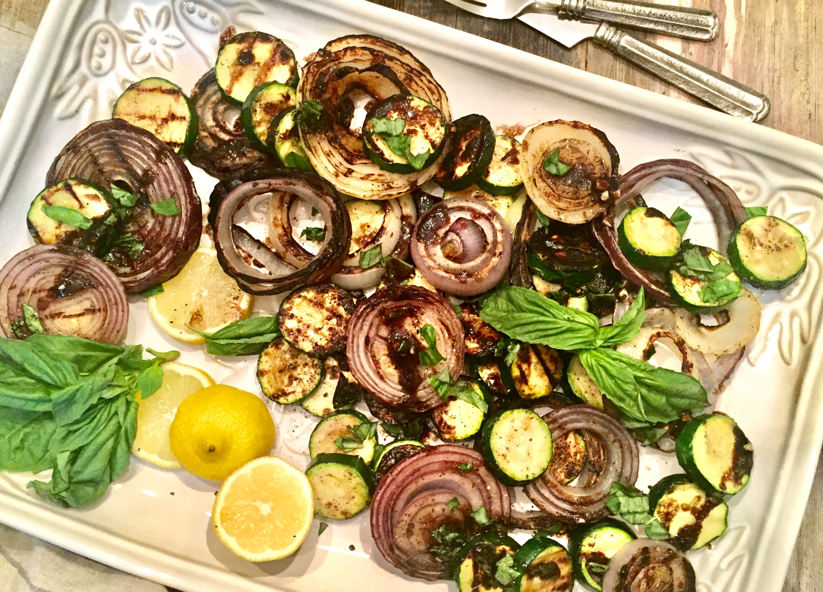 Grilled Red Onion and Zucchini Salad with a Smoked Balsamic Vinaigrette