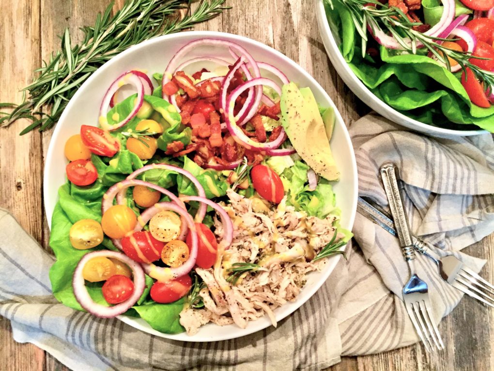 Rosemary Chicken Avocado And Bacon Salad With Honey Mustard A Hint