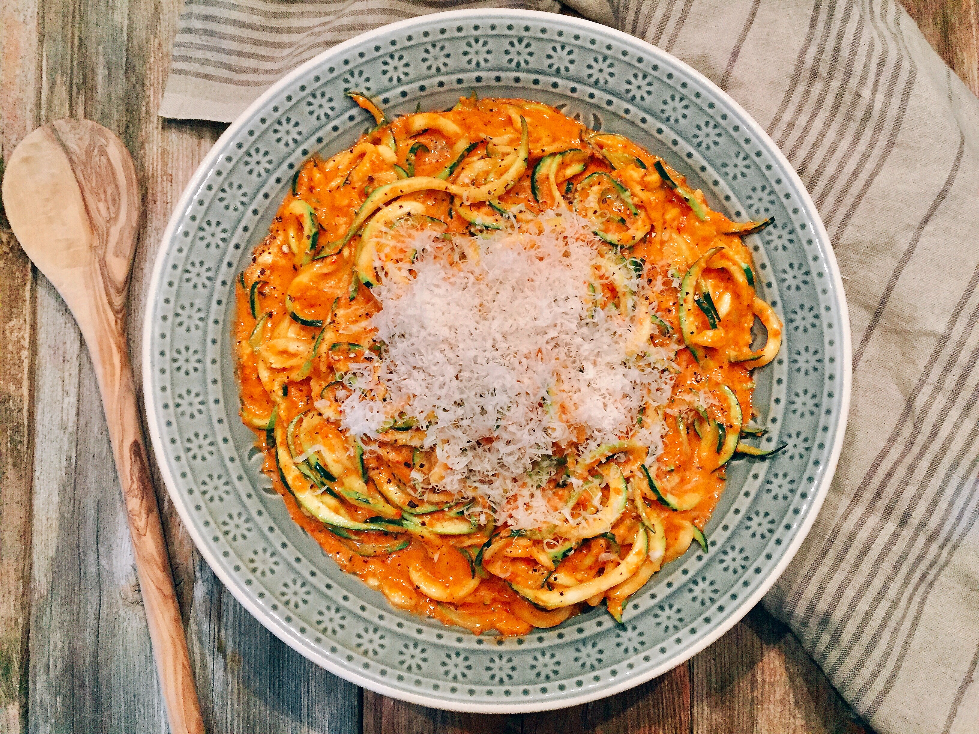 Zucchini Noodles with sauce and cheese