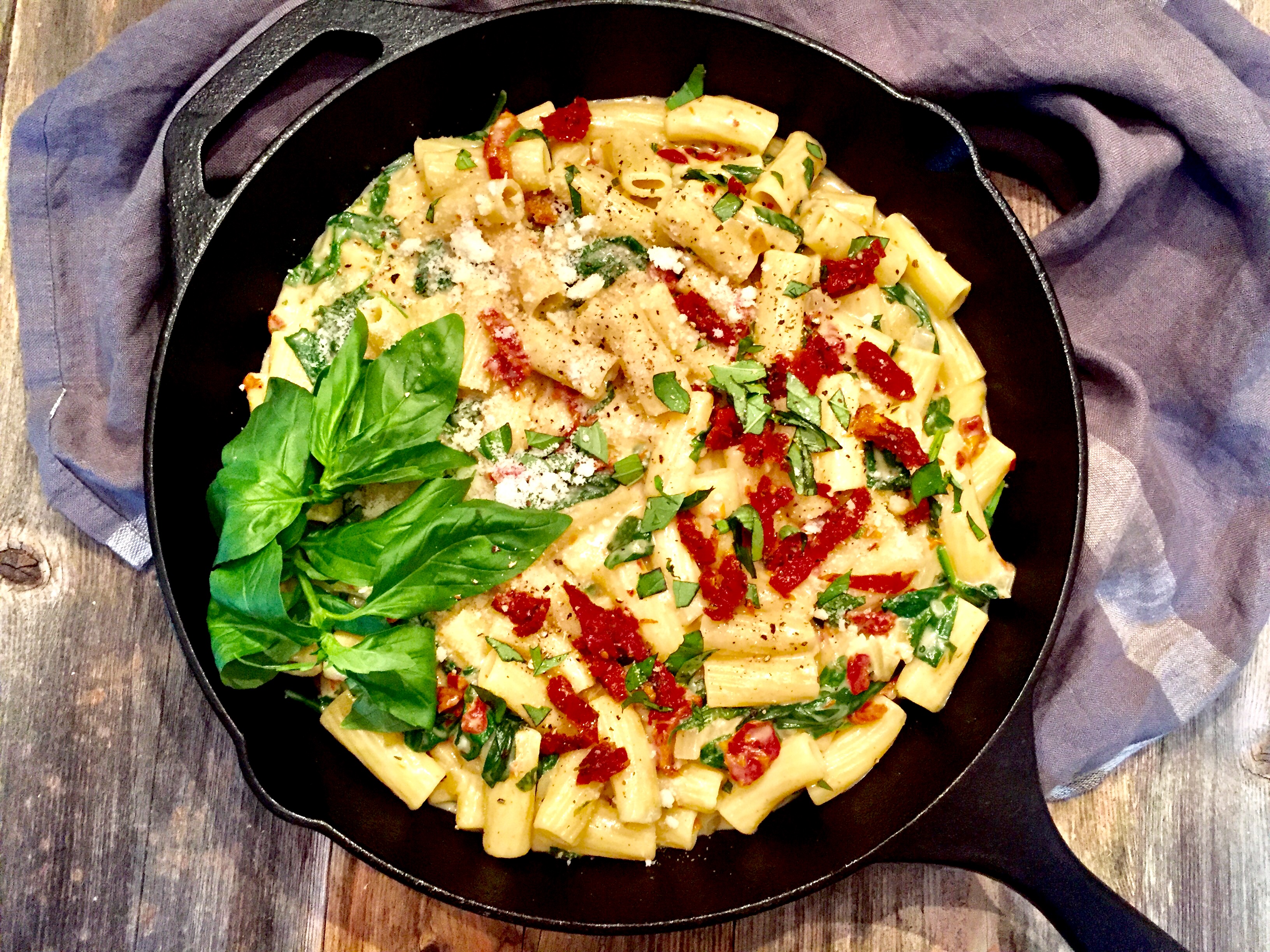 Rigatoni Pasta in a Sun Dried Tomato and Basil Cream Sauce