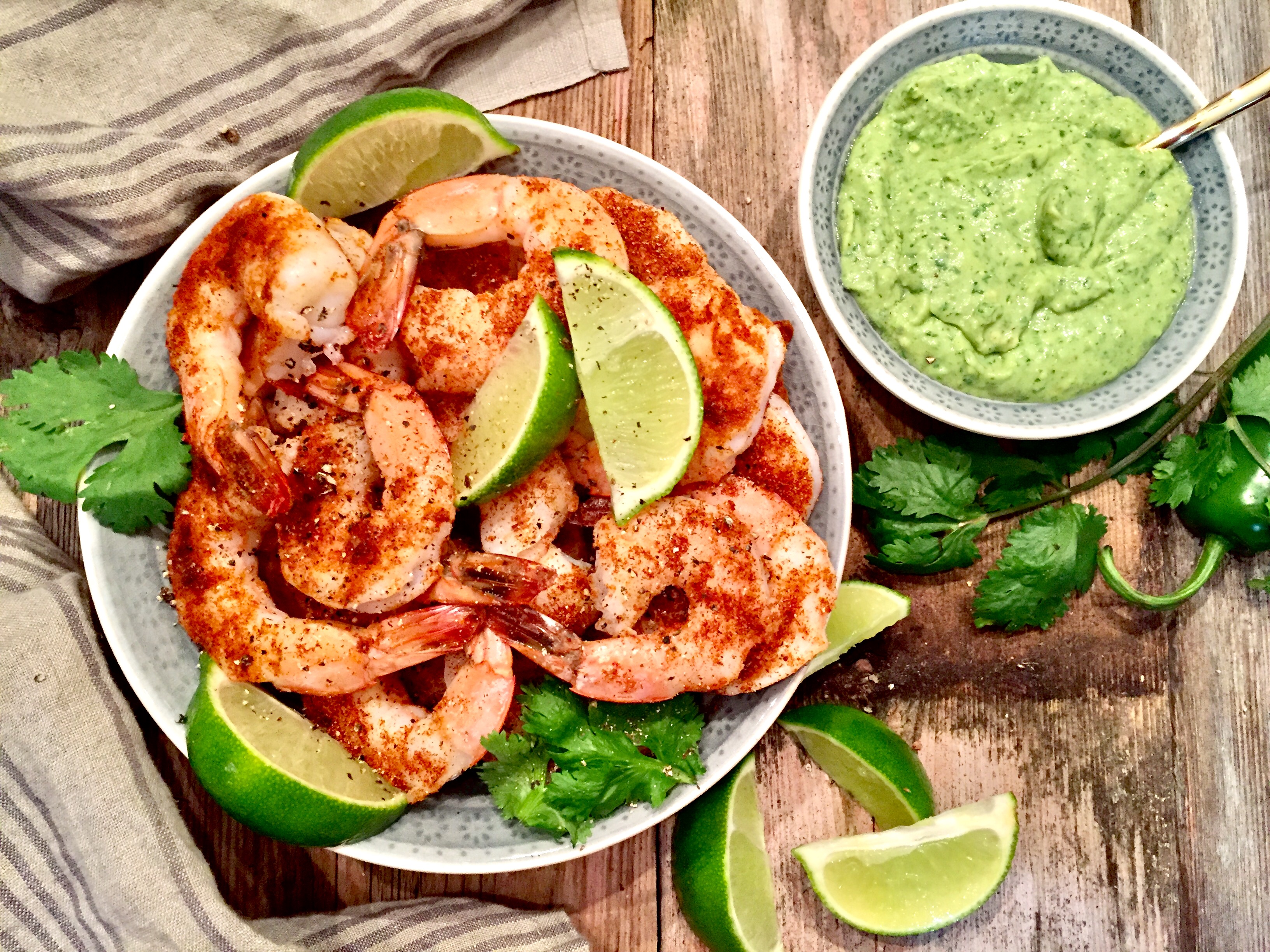 Spicy Shrimp with an Avocado Dipping Sauce