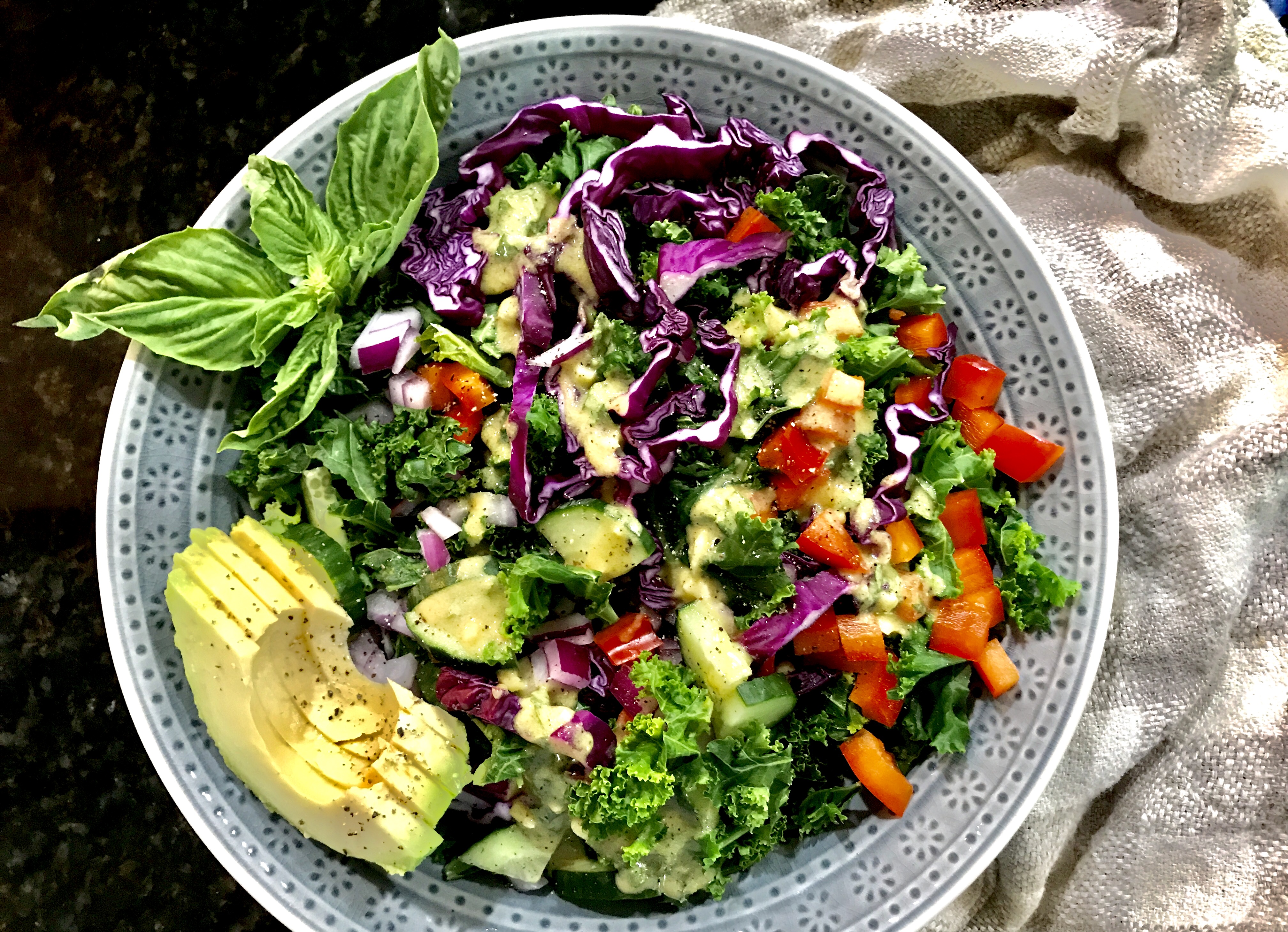 Steamed Kale and Summer Vegetable Salad with a Lemon-Basil Vinaigrette