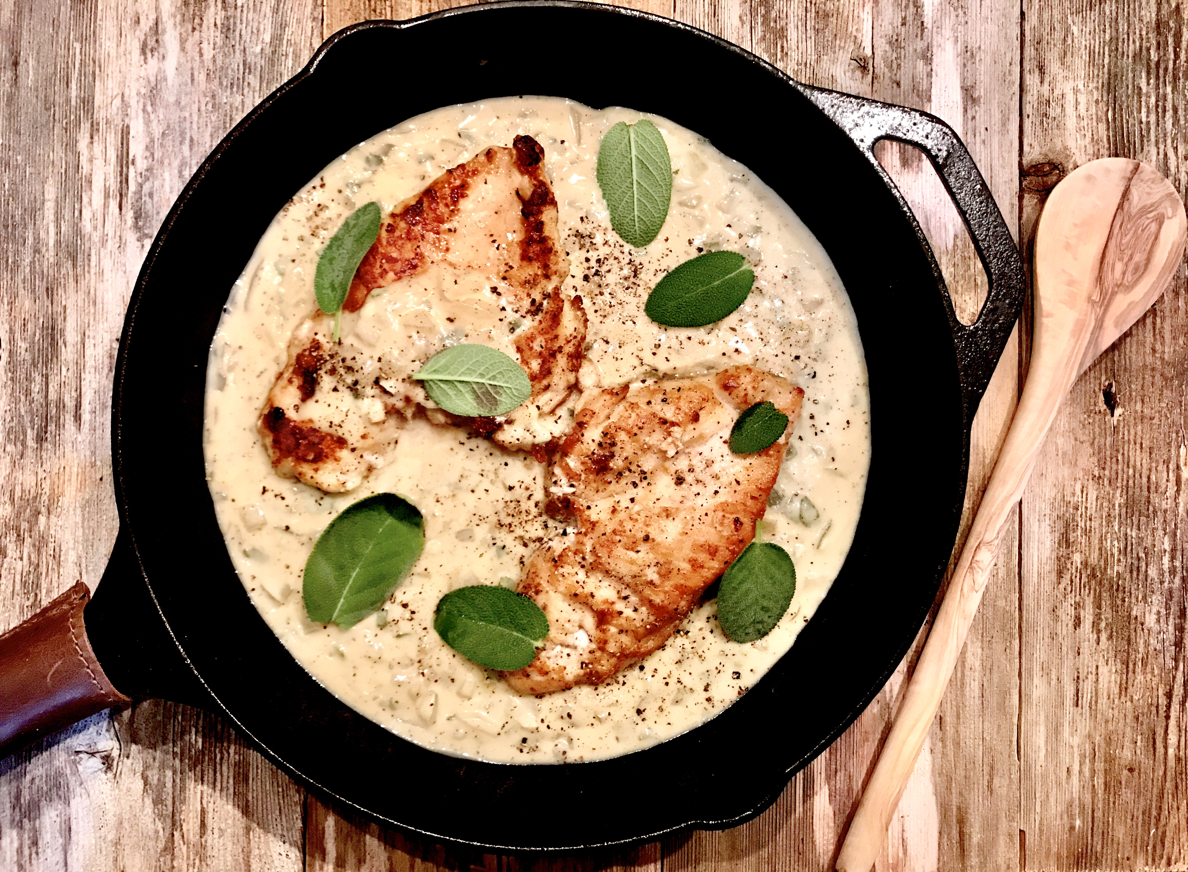 Pan-Seared Chicken in a White Wine and Sage Cream Sauce