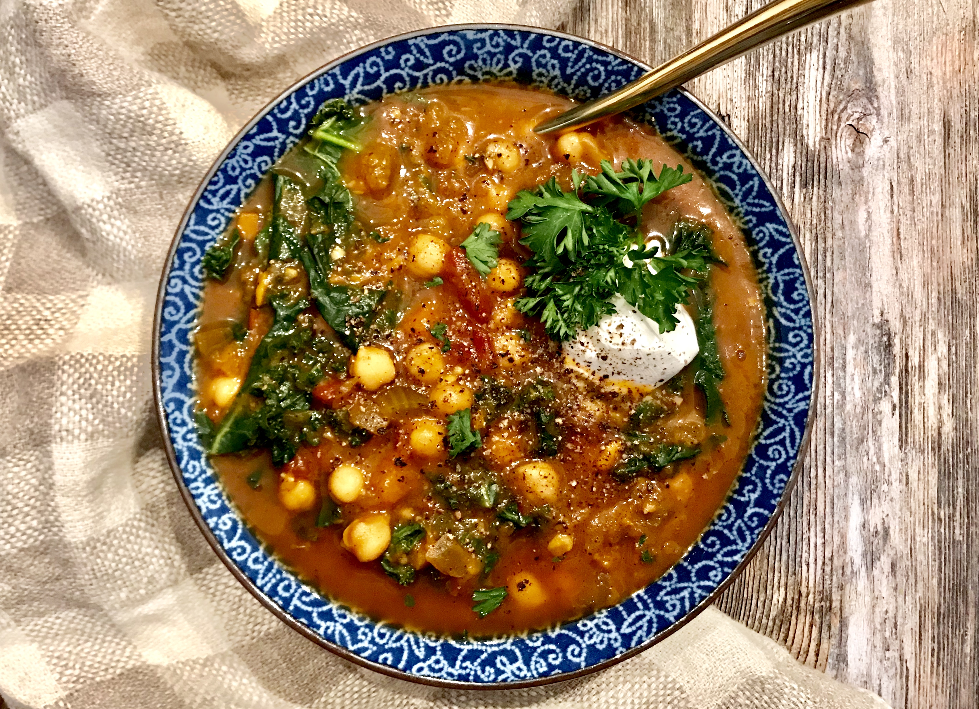 Slow Cooker Moroccan-Spiced Sweet Potato and Kale Detox Soup - A Hint 