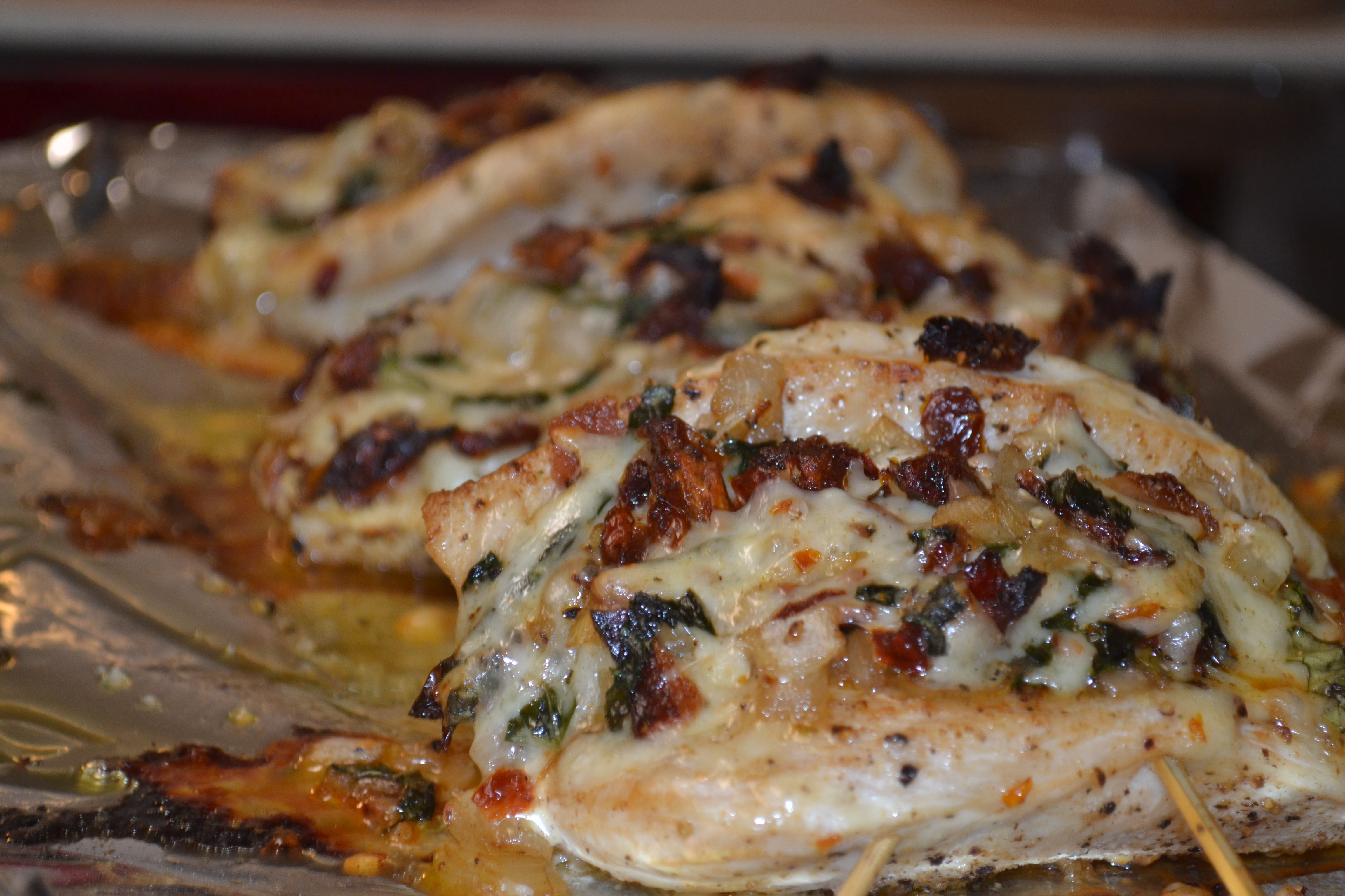 Chicken Stuffed with Fontina, Bacon and Sun Dried Tomatoes
