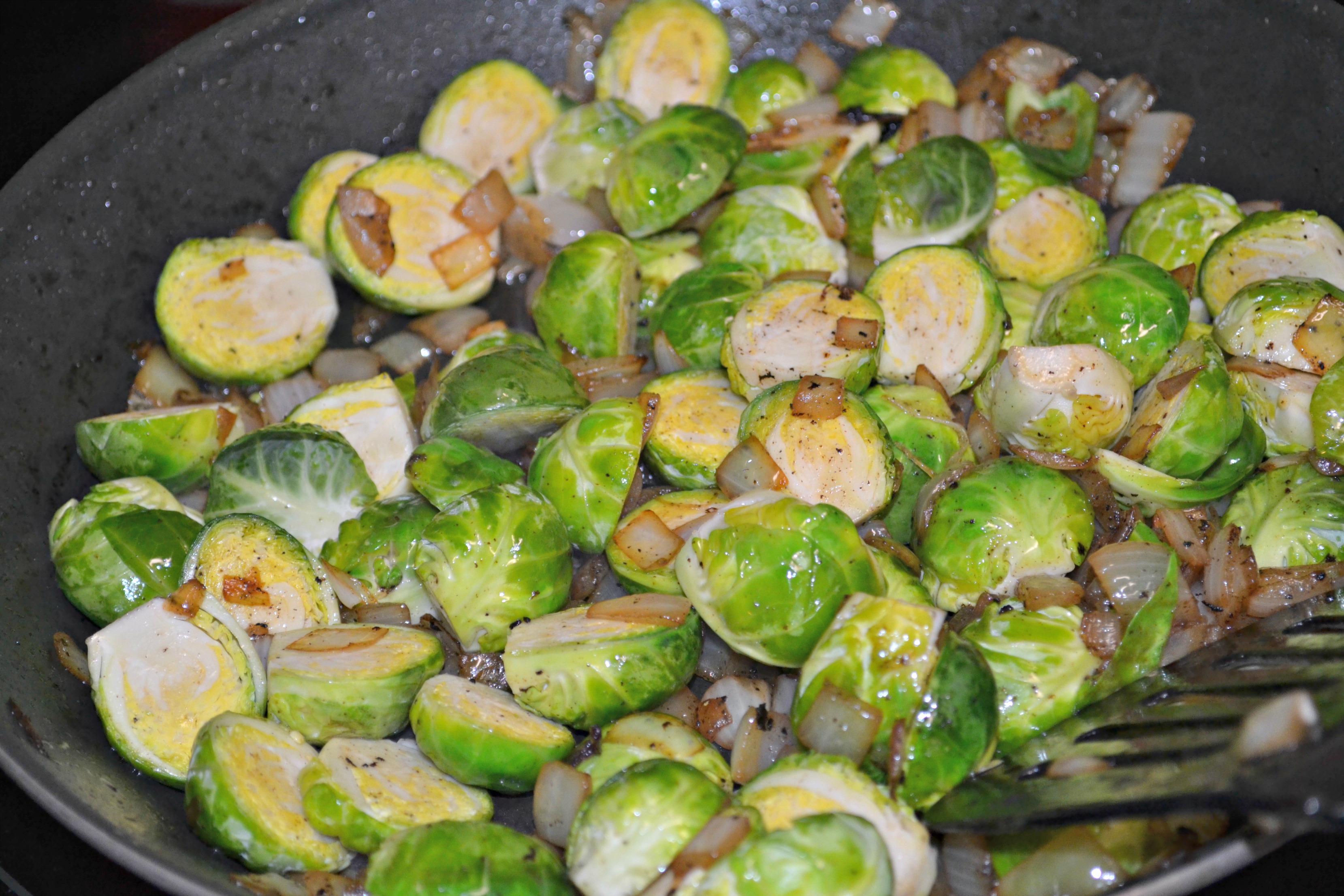 Balsamic Brussels Sprouts with Caramelized Onion and Bacon
