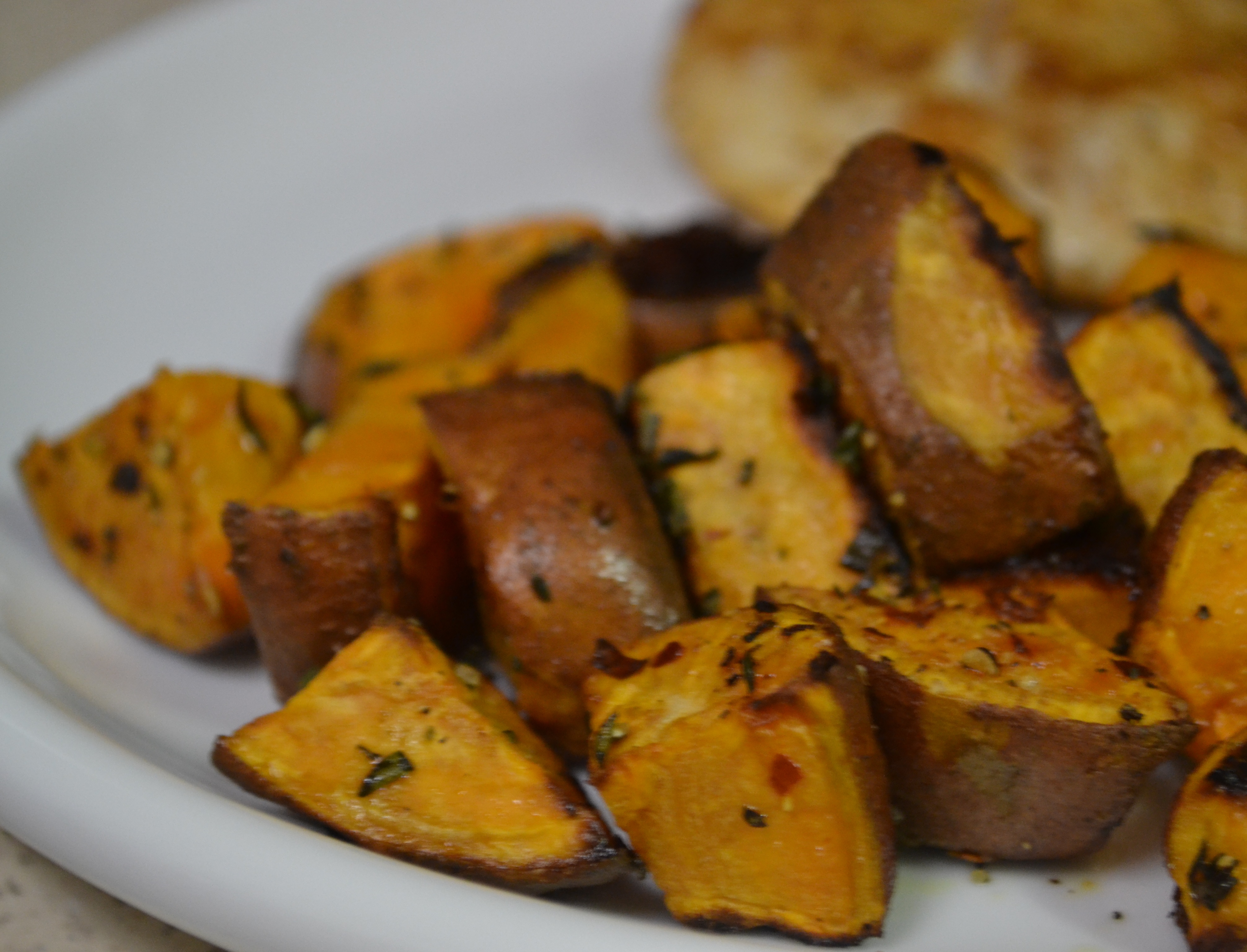 Roasted Sweet Potatoes with Fresh Herbs and Cayenne