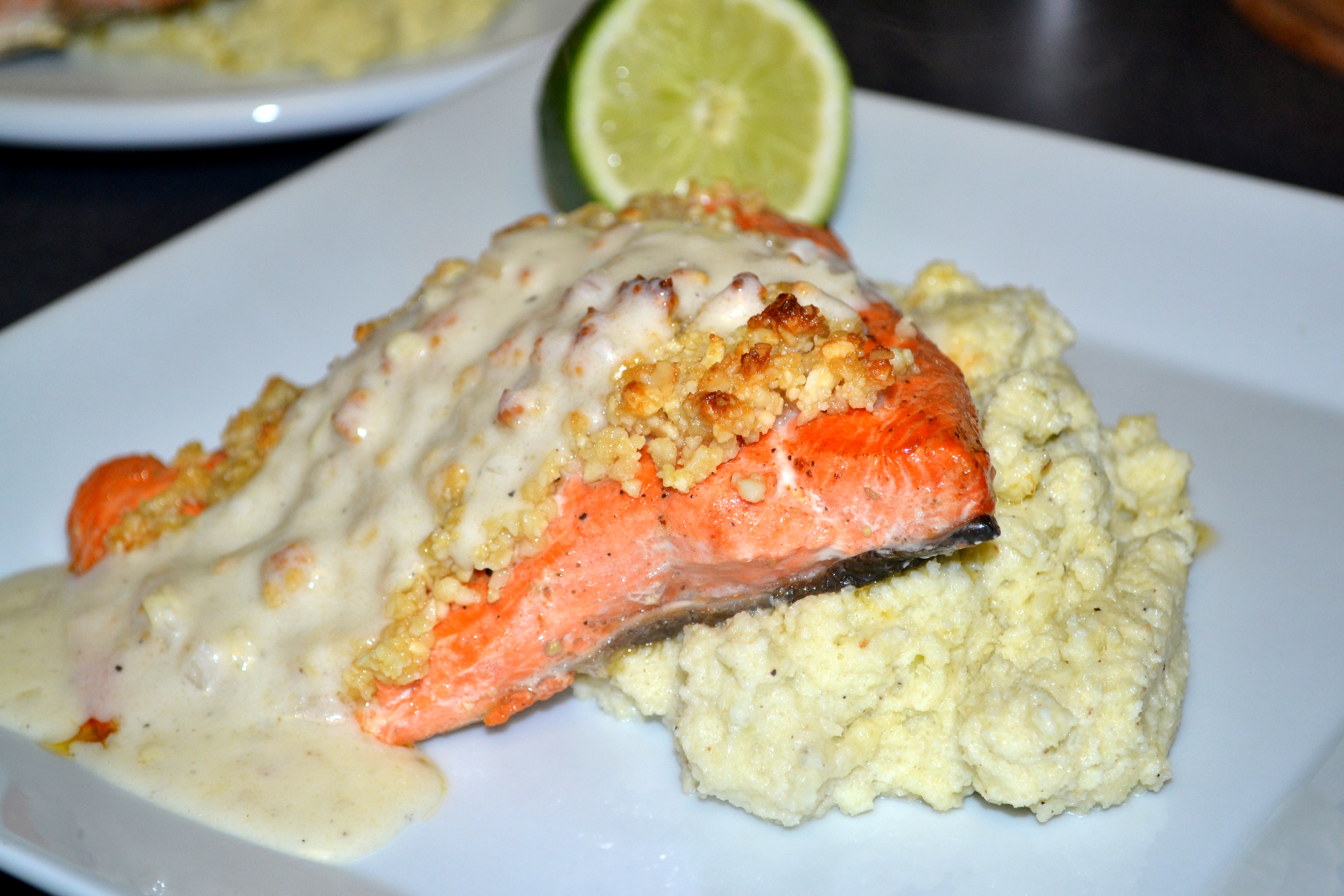 Nut Crusted Salmon with Ginger-Butter Sauce