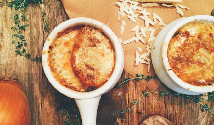 French Onion Soup with Red Wine & Gruyere Cheese