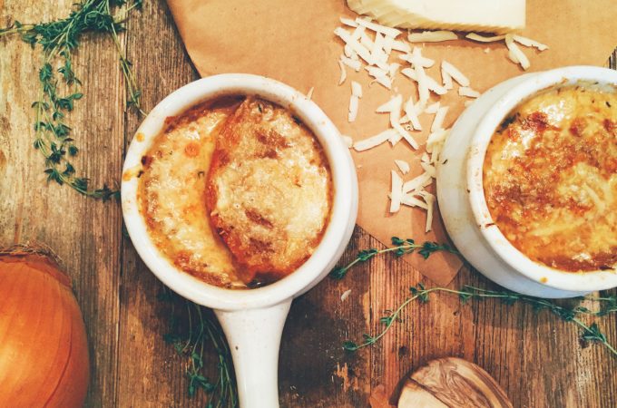 French Onion Soup with Red Wine & Gruyere Cheese