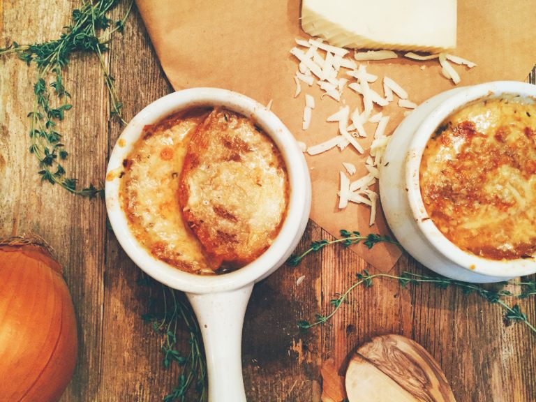 French Onion Soup with Red Wine & Gruyere Cheese A Hint of Wine