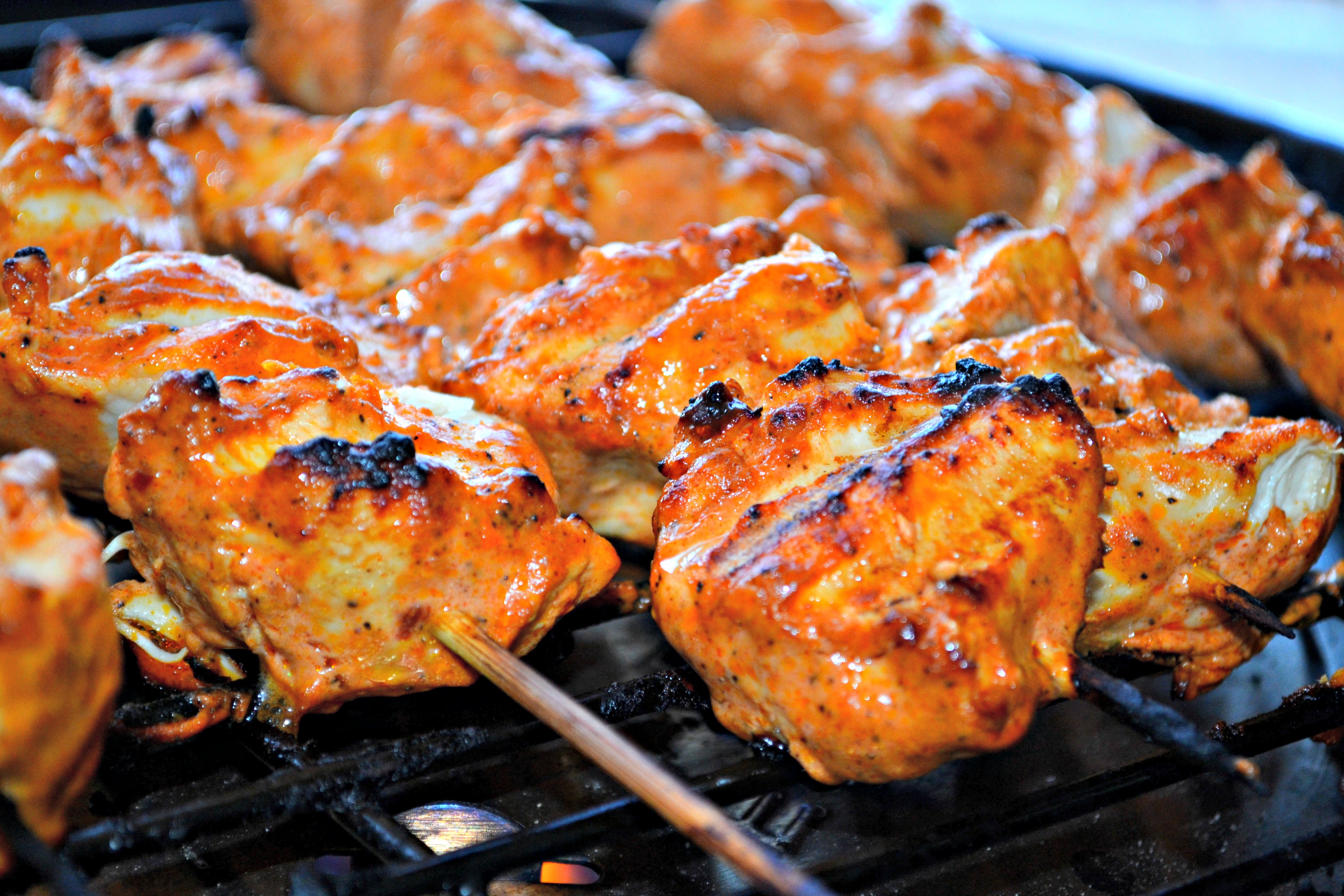 Yogurt Marinated Chicken Kebabs with Crushed Red Pepper and Smoked Paprika