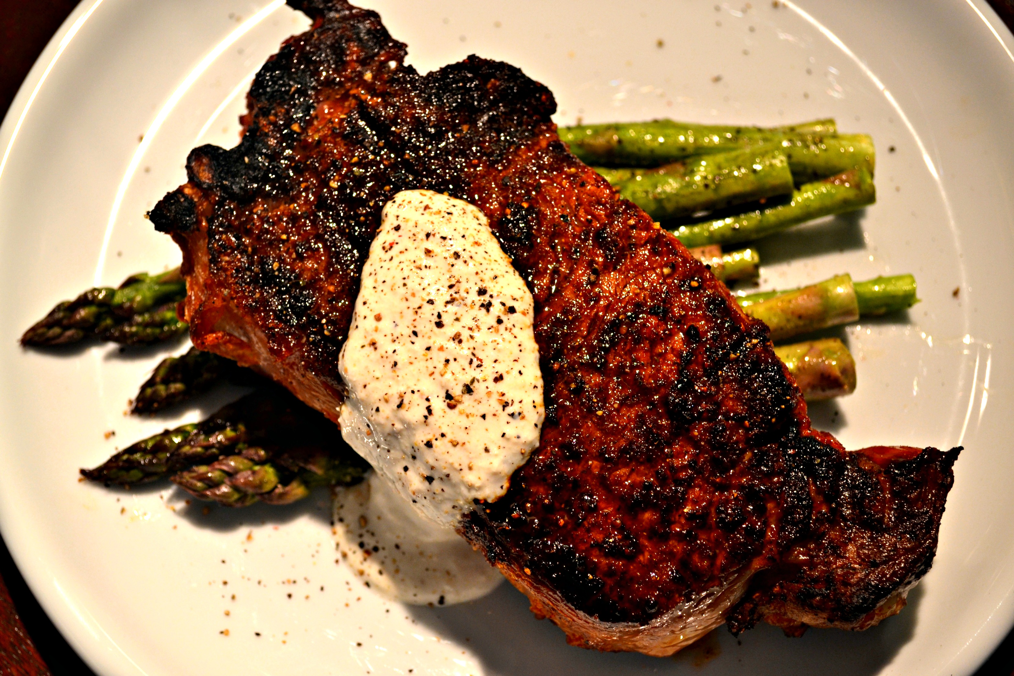 Spice-Rubbed New York Strip Steaks with a Horseradish Cream Sauce