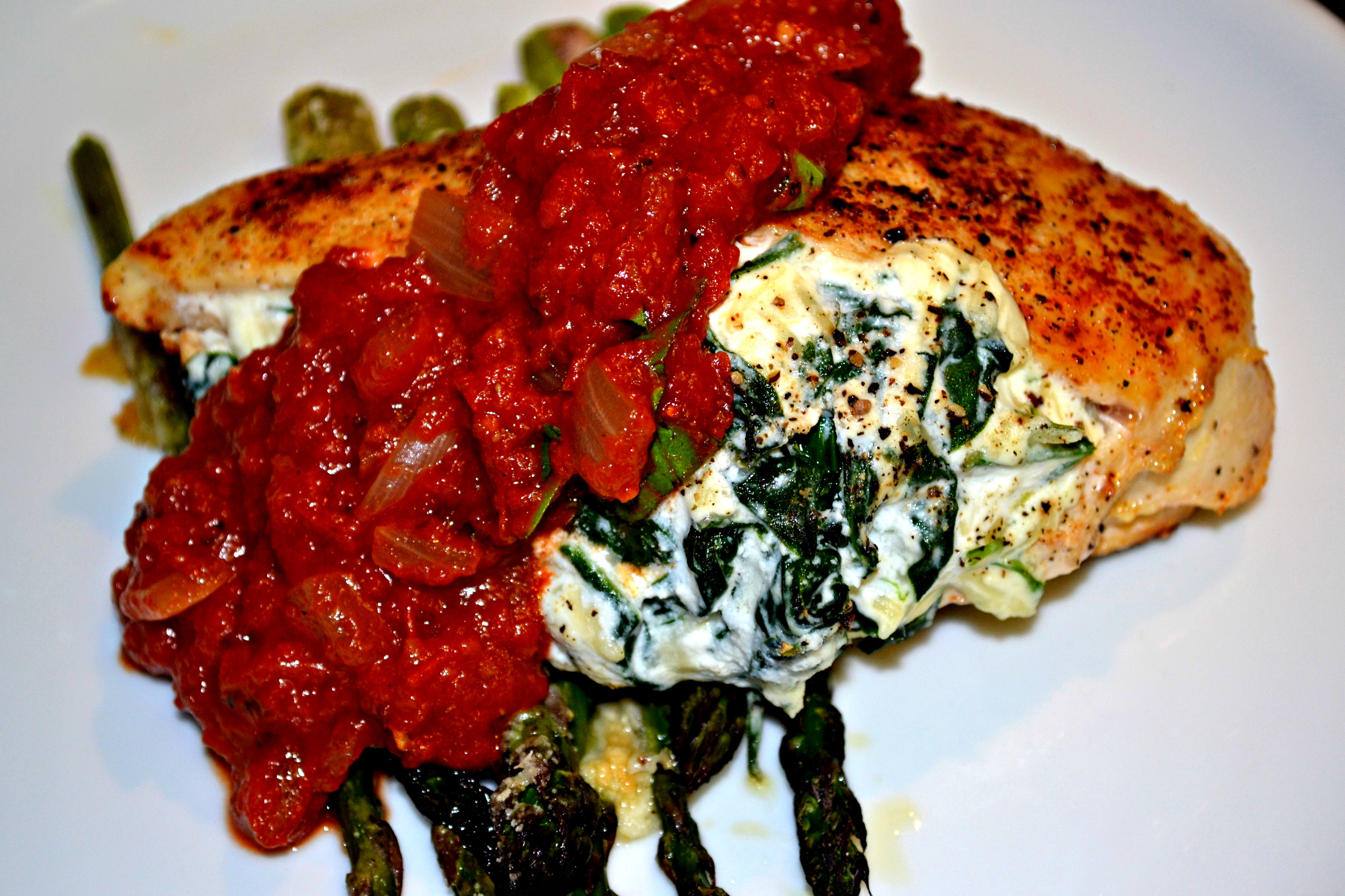 Ricotta and Spinach Stuffed Chicken with an Herb-Tomato Sauce