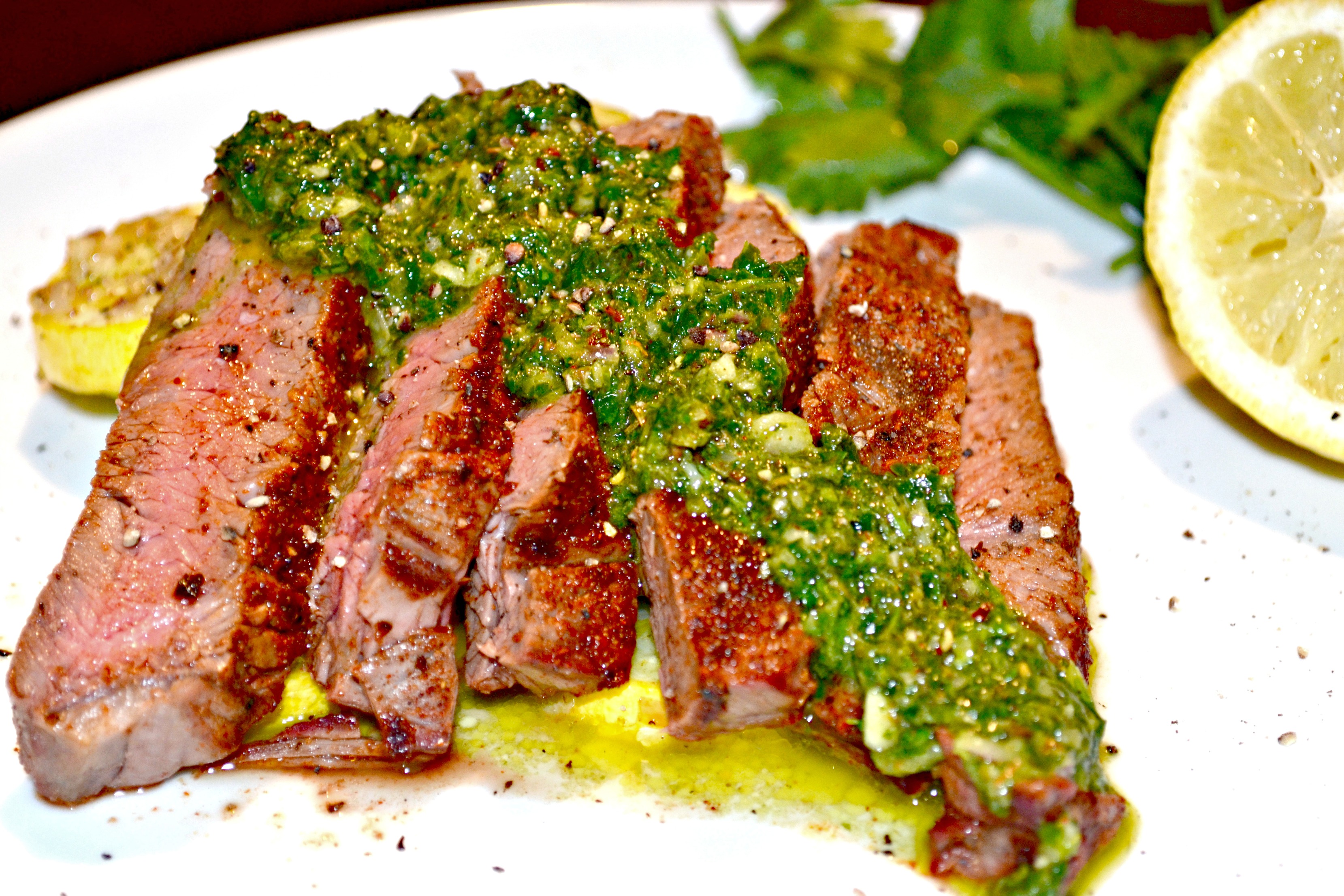 Spice Rubbed Steak With Chimichurri Sauce A Hint Of Wine