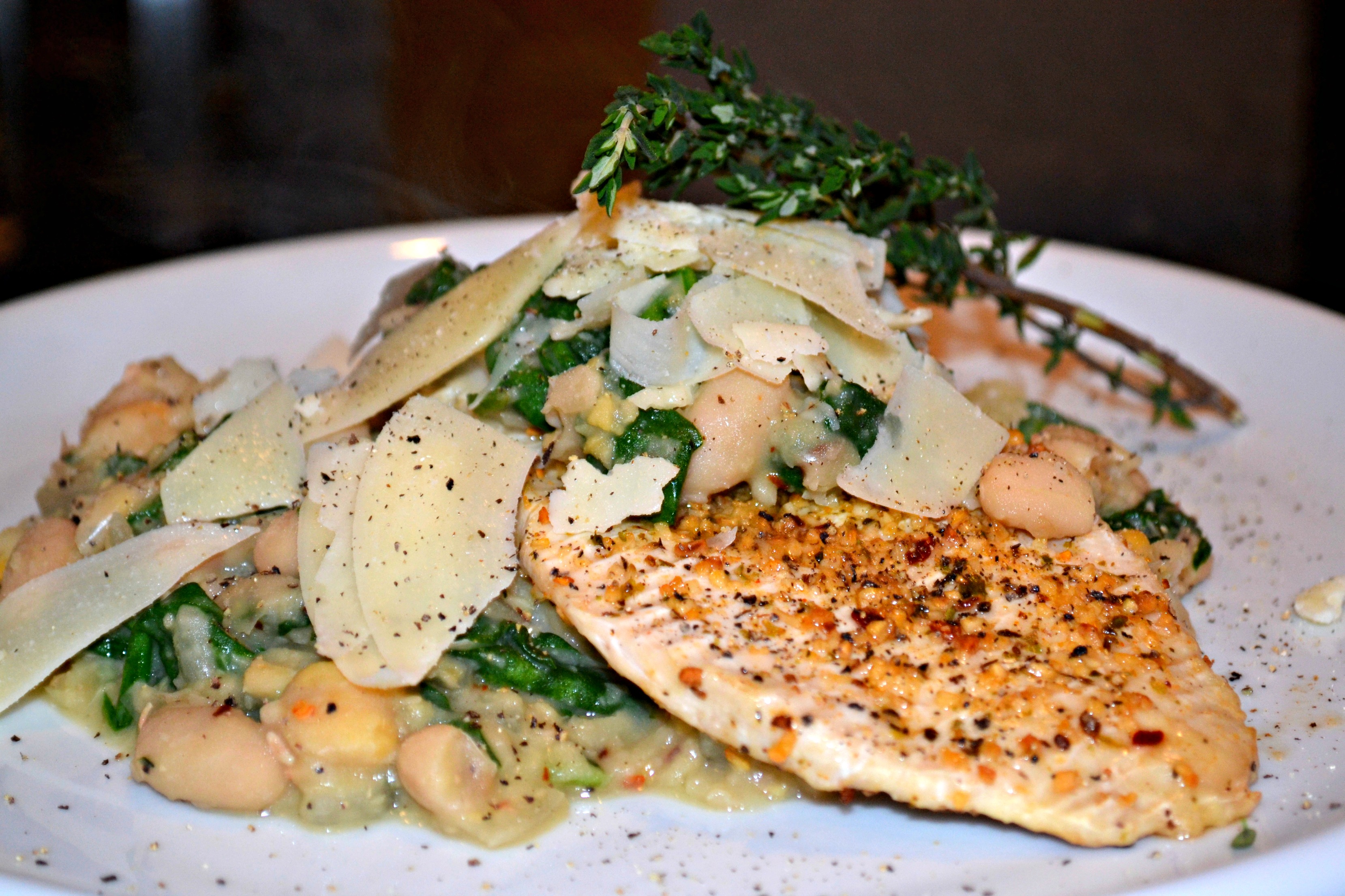 Herb-Spiced Chicken with a Spinach, Thyme and White Bean Ragout