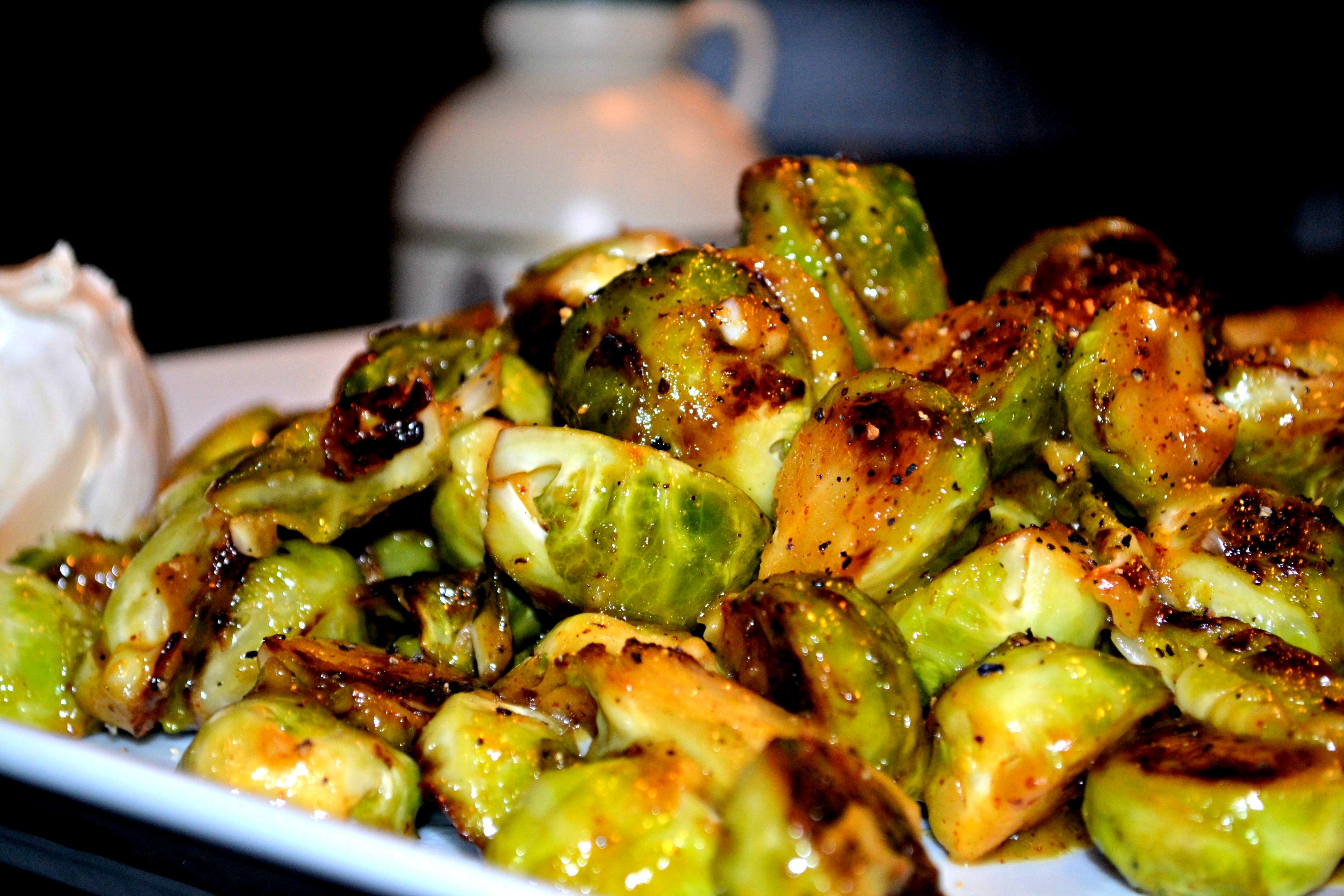 Pan-Sauteed Maple-Mustard Brussel Sprouts