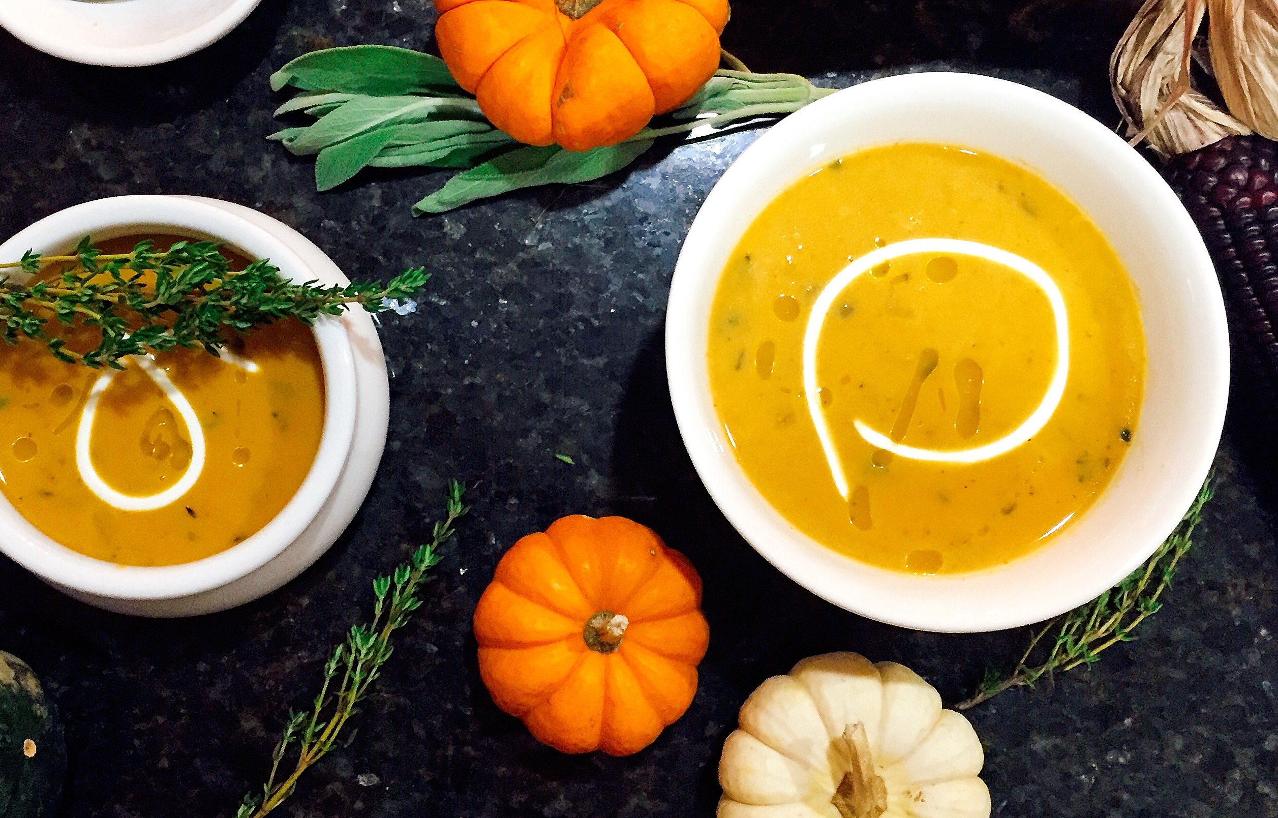 Creamy Pumpkin Bisque with Sage and Thyme