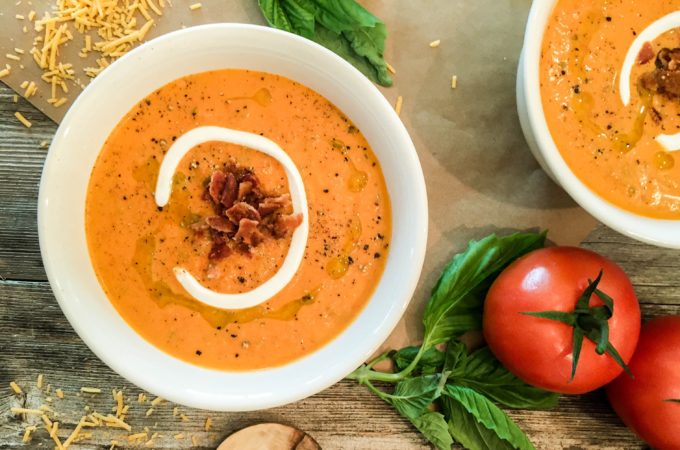 Creamy Tomato Soup with Bacon & Cheddar