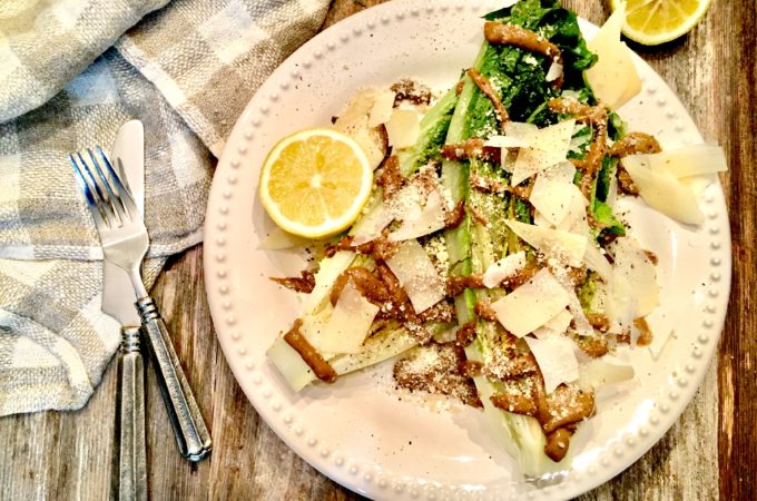 Grilled Hearts of Romaine with Smoky Caesar Dressing