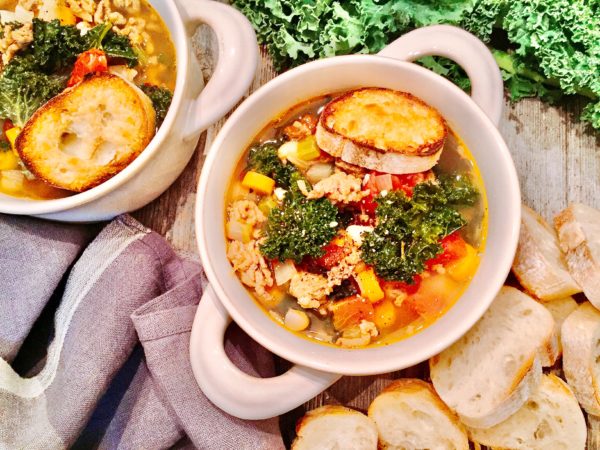 Hot Italian Sausage, Kale and White Bean Soup