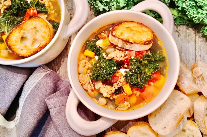 Hot Italian Sausage, Kale, and White Bean Soup
