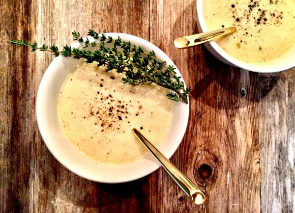Cauliflower, Leek, and White Cheddar Soup with Thyme