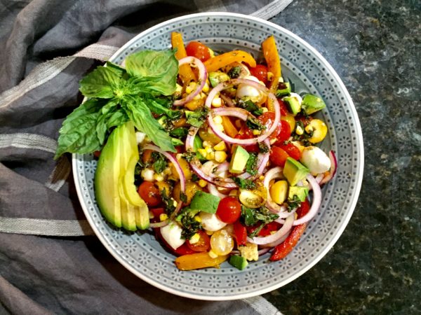 Roasted Pepper and Mozzarella Summer Salad with an Herb Vinaigrette