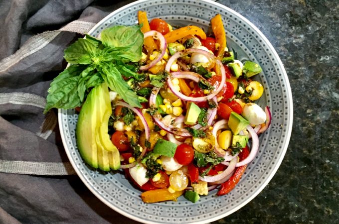 Roasted Bell Pepper and Mozzarella Summer Salad with an Herb Vinaigrette