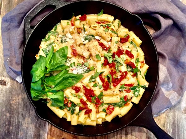 Rigatoni Pasta in a Sun Dried Tomato and Basil Cream Sauce