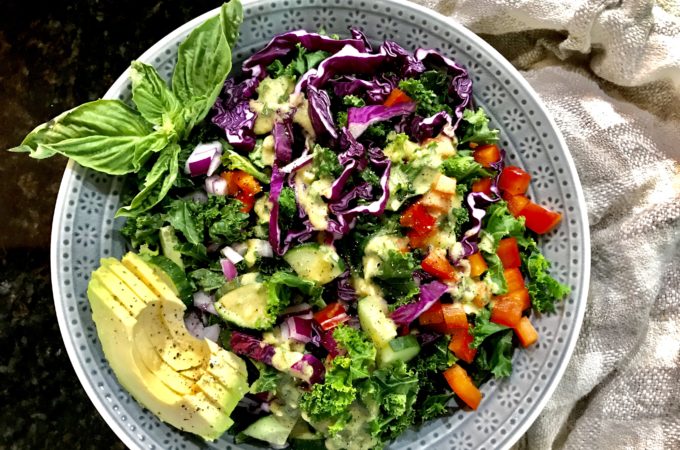 Steamed Kale and Summer Vegetable Salad with a Lemon-Basil Vinaigrette