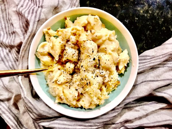 Creamy Three Cheese Macaroni with a Parmesan-Bread Crumb Topping