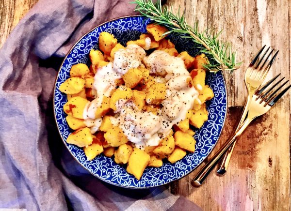 Sweet Potato Gnocchi with a Rosemary and White Cheddar Cheese Sauce
